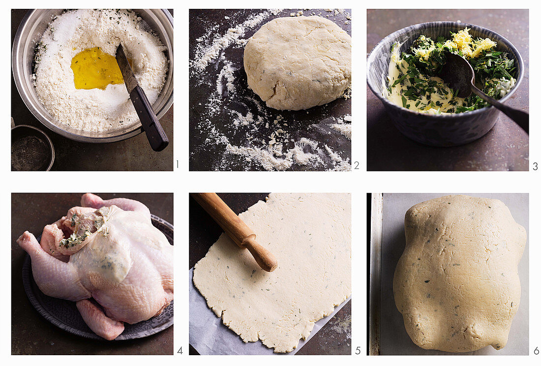 Preparing Salt-crusted baked chicken