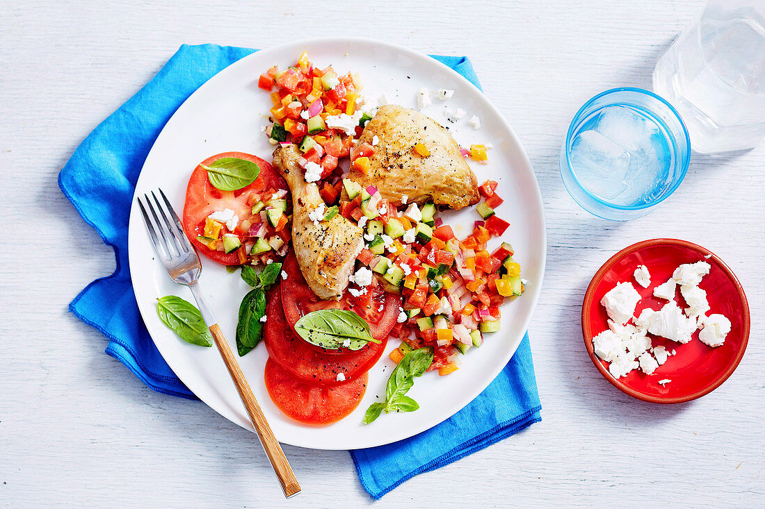 Chicken Marylands with Tomato Salad