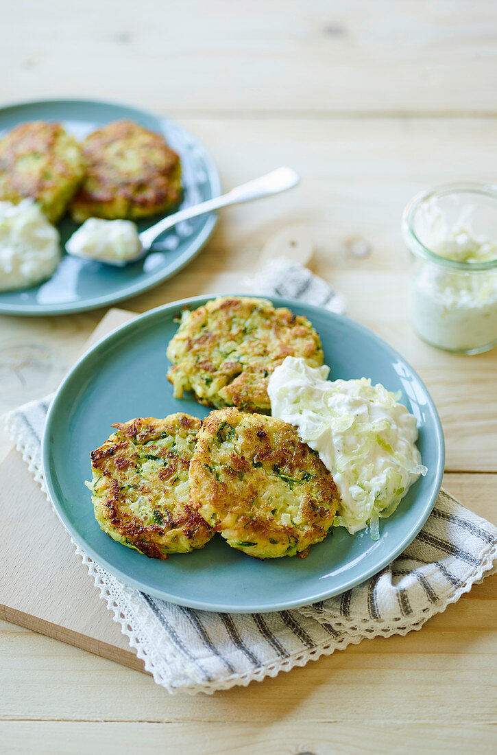 Zucchini patties with tzatziki