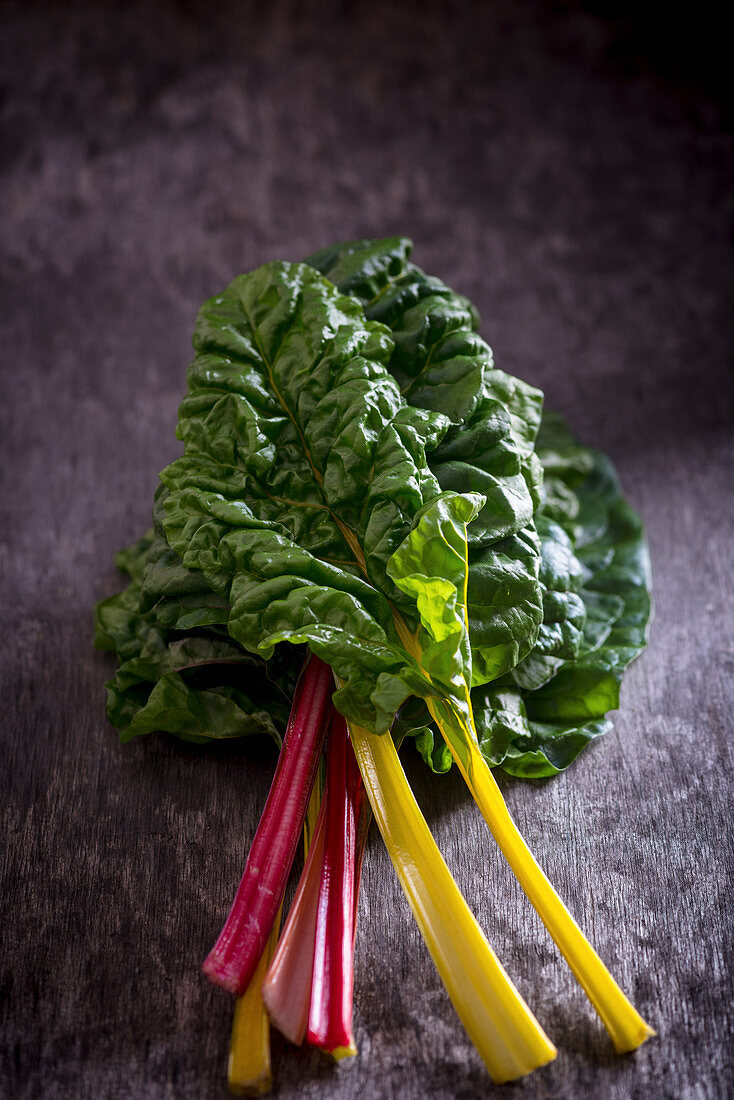 Different coloured chard leaves