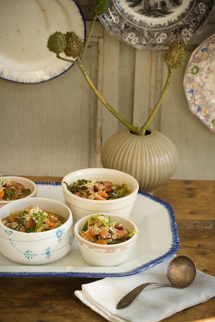 Cabbage Soups in Eclectic Bowls
