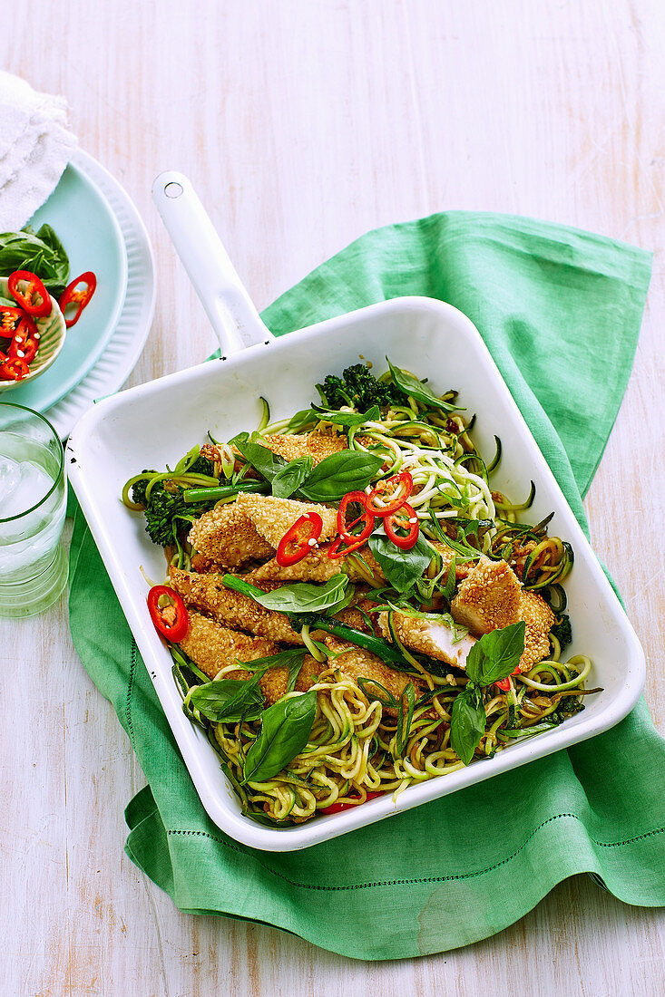 Sesame-Crusted Chicken Breast with Lemon Zoodles