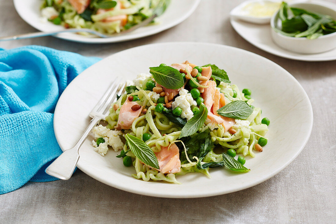 Salmon and Pea Fettuccine