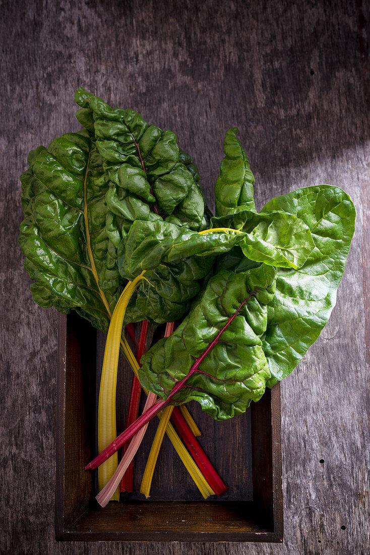 Rainbow Chard on a wooden Tray