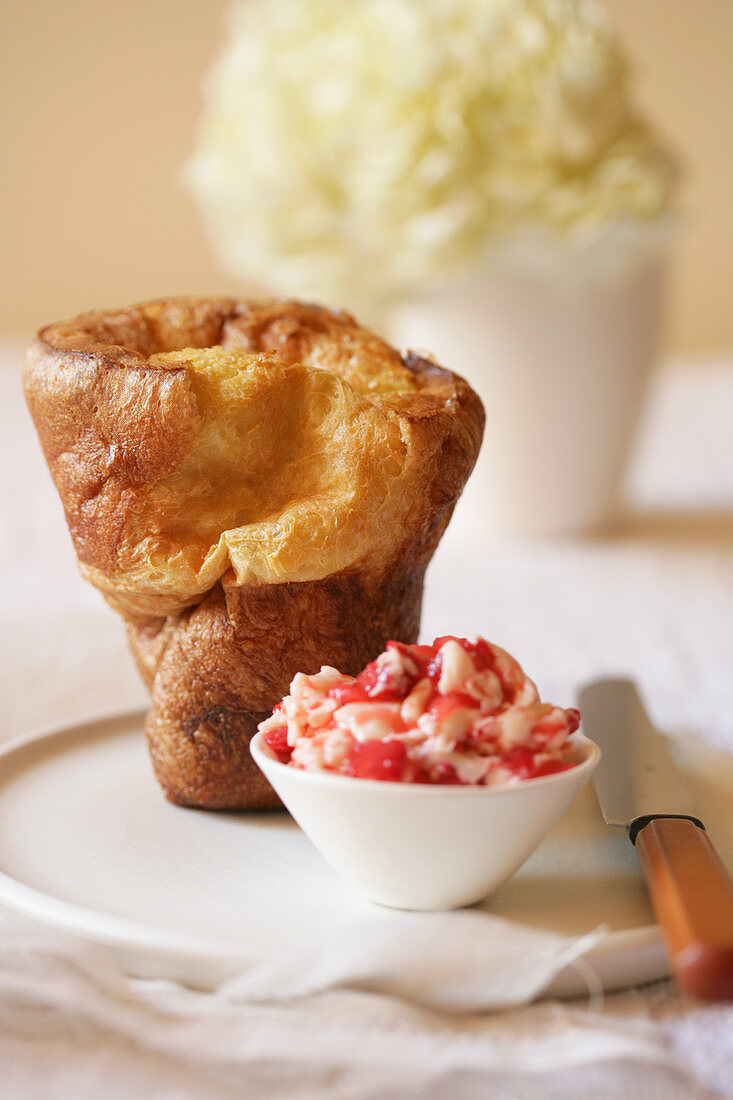 Popover with Strawberry Butter Compote