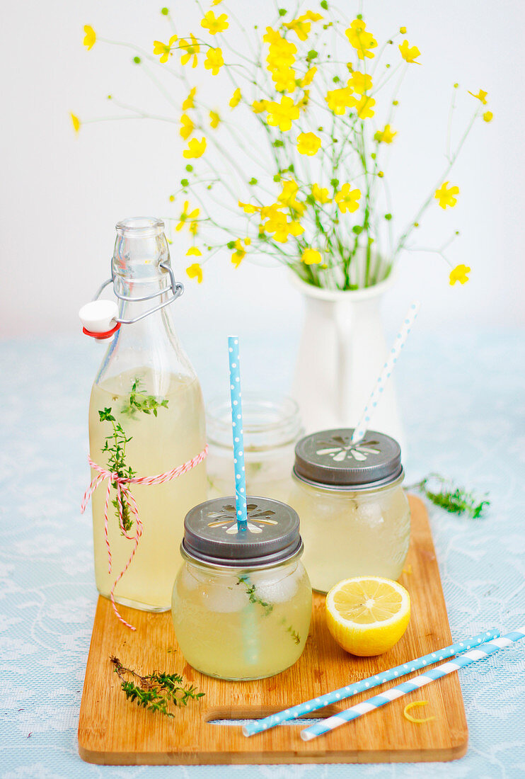 Fresh and thirst quencher lemonade with thyme