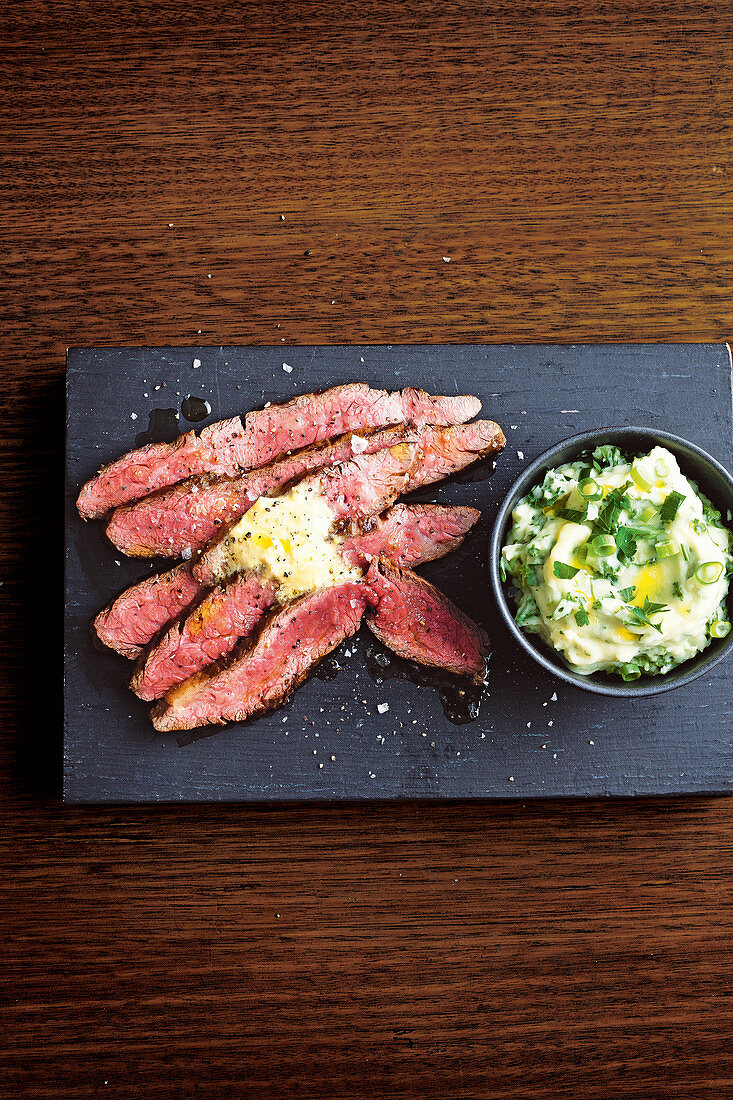 Beef bavette with hot butter and colcannon mash