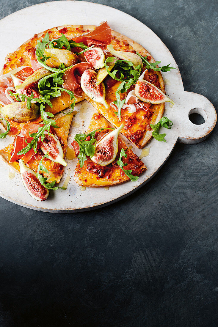 Fig, prosciutto and chilli jam pizza