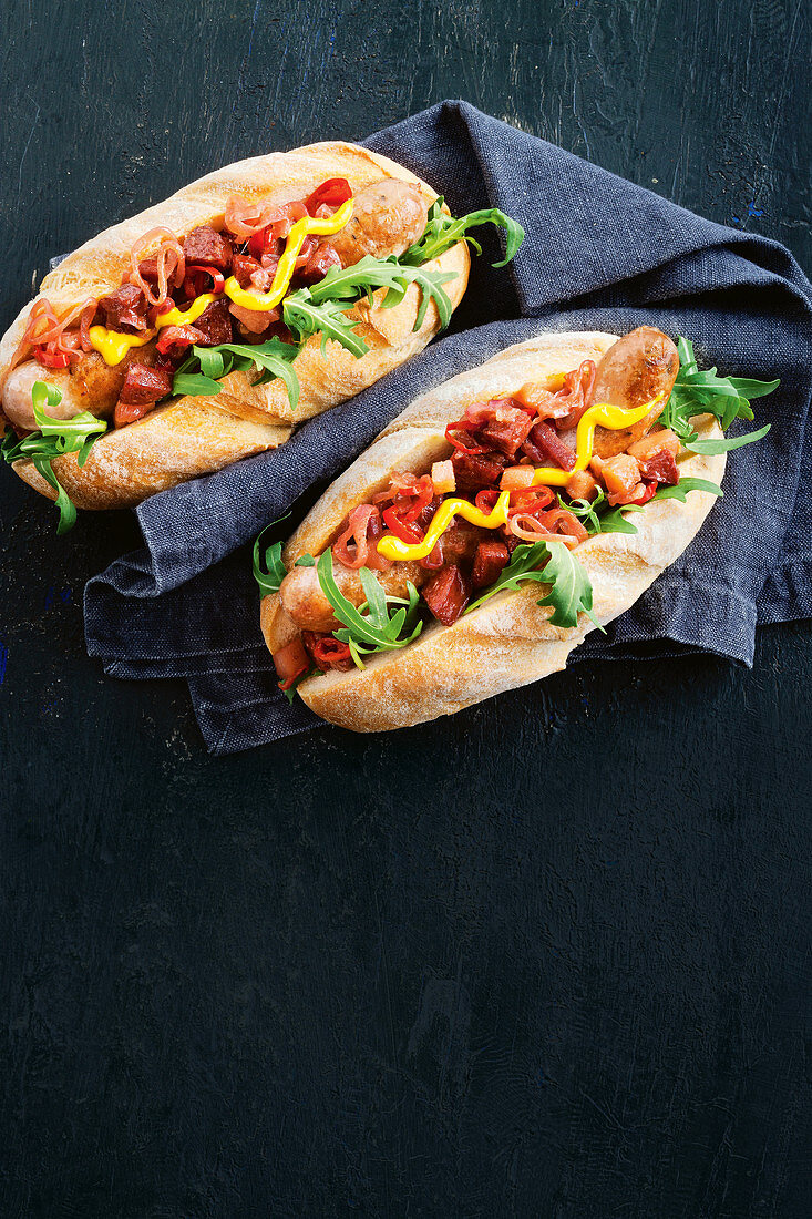Hot dogs with spicy chorizo and apple relish