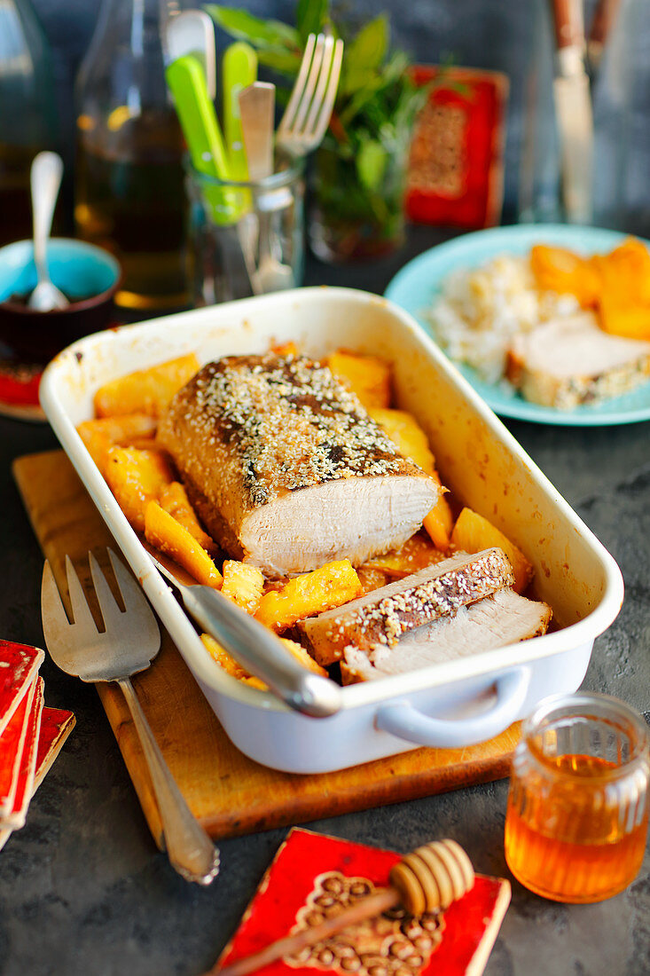 Pork loin baked with pineapple