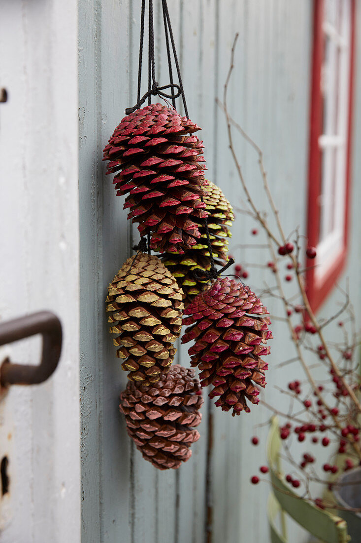 Autumnal DIY decorations made from colourful pine cones