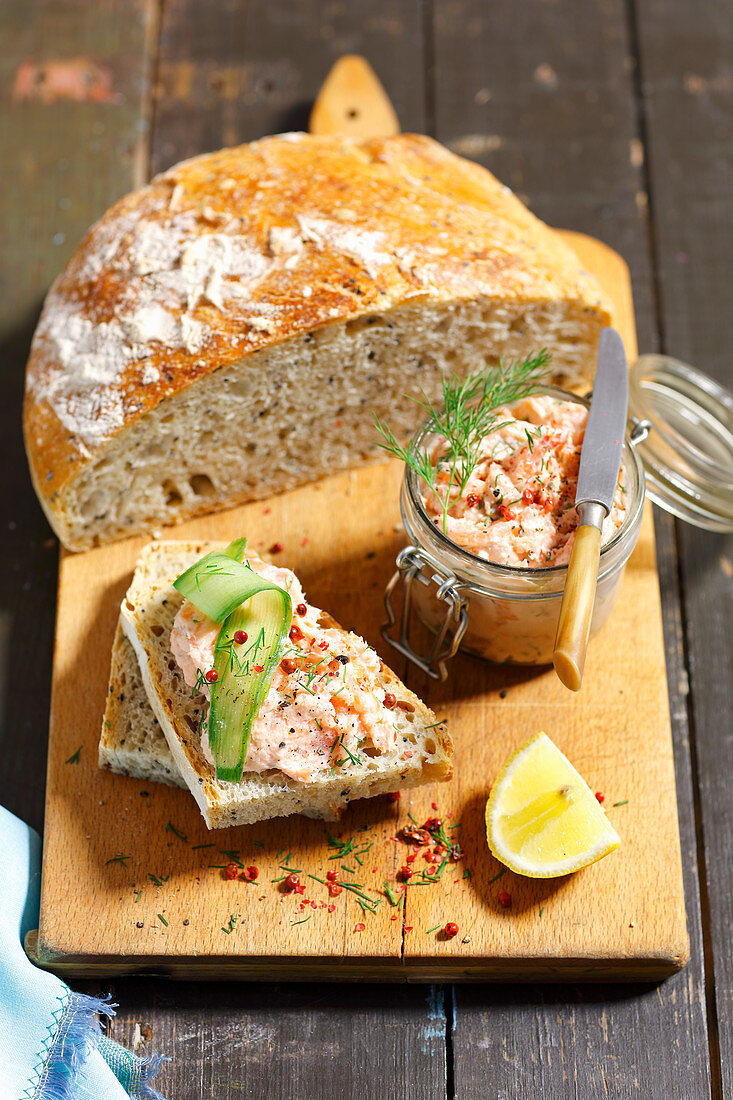 Home-made bread with salmon pate