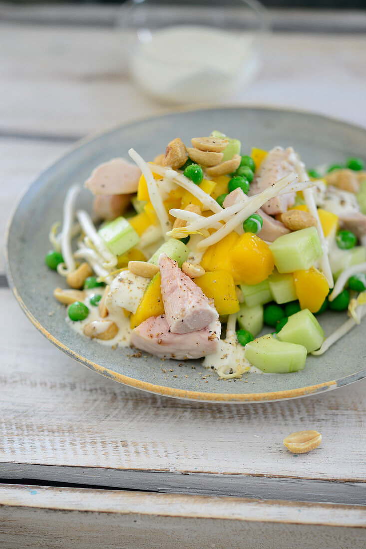Chicken salad with mango and cucumber