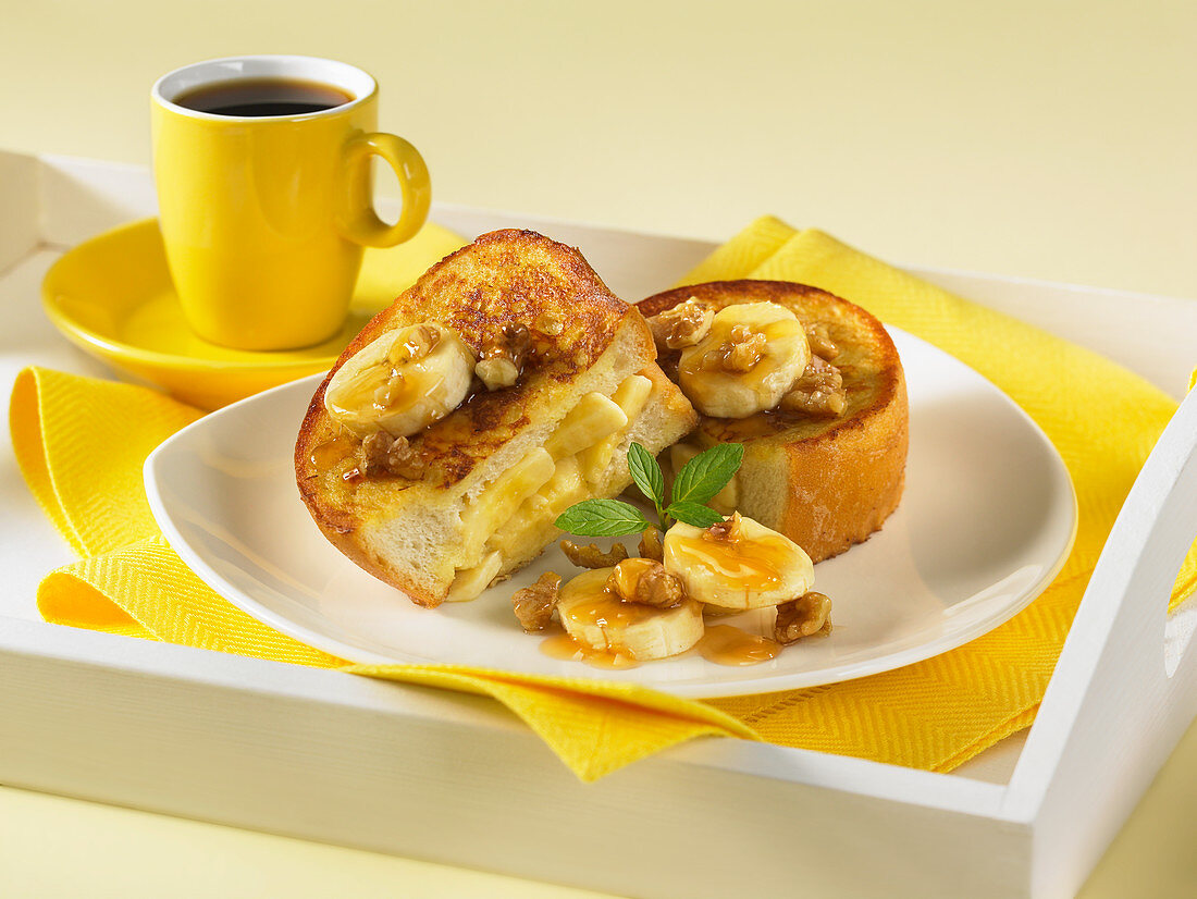 French toast filled with bananas and walnuts