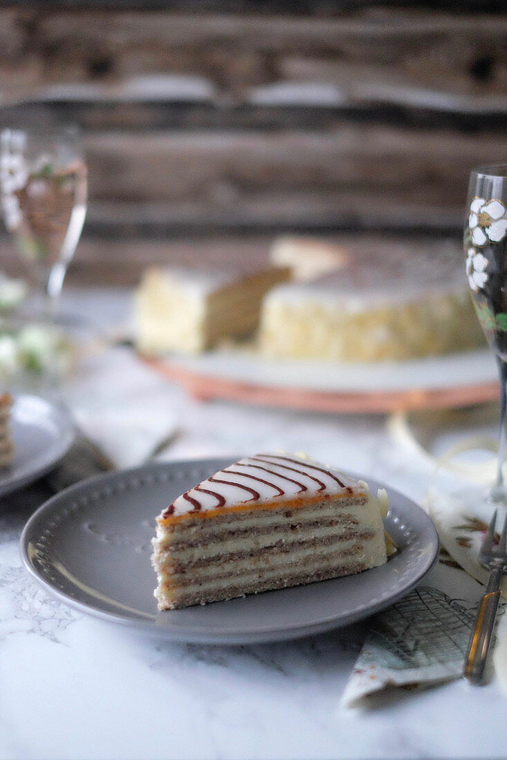 A slice of Esterhazy cake