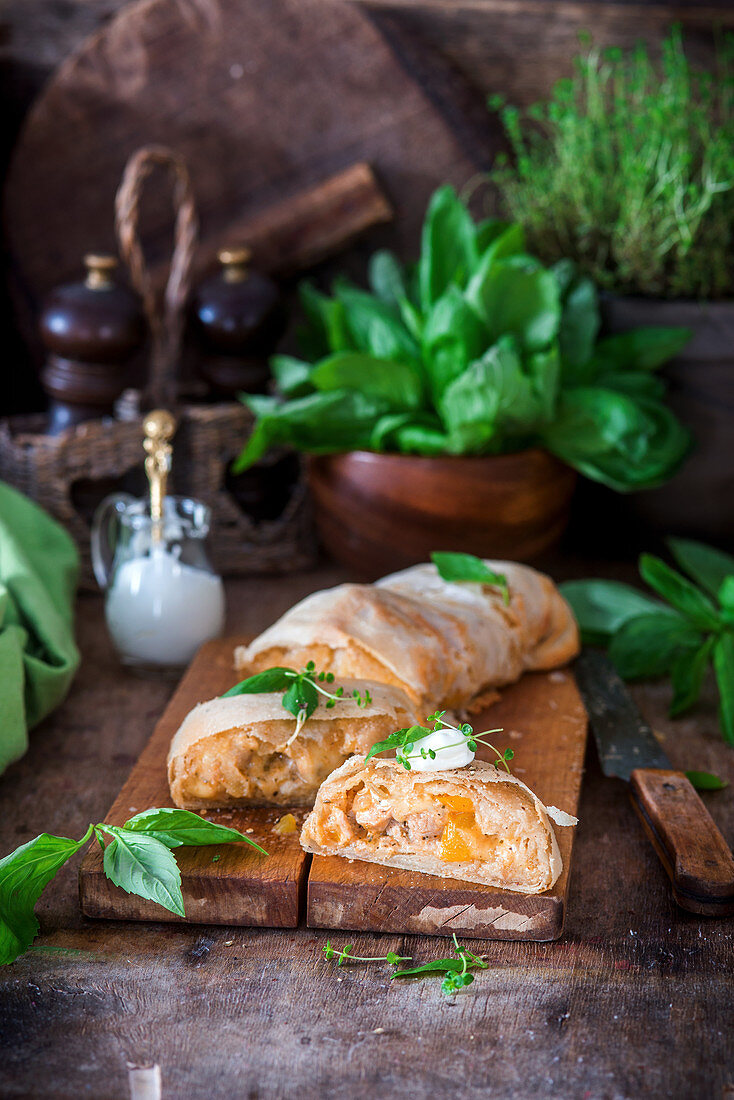 Chicken bell pepper and cheese strudel