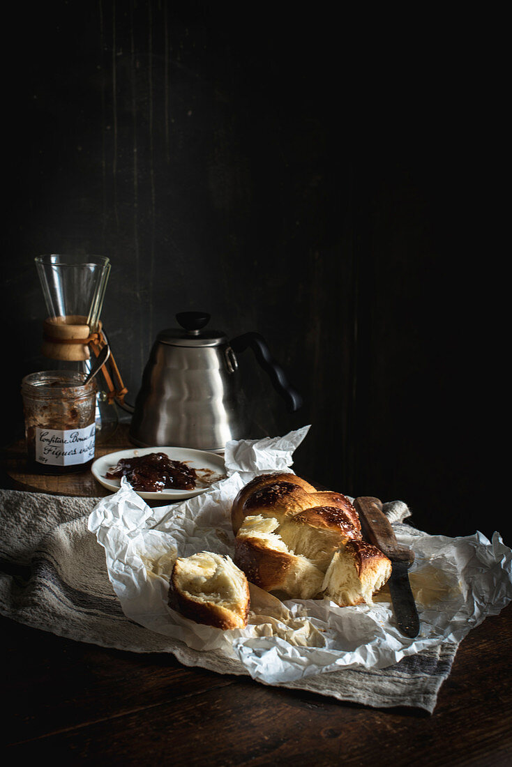 Fresh challah bread (Jewish cuisine) for breakfast