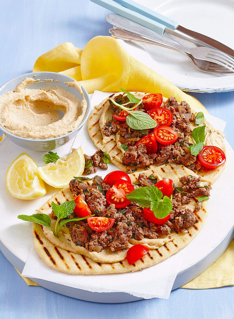 Hummus and lamb flatbreads