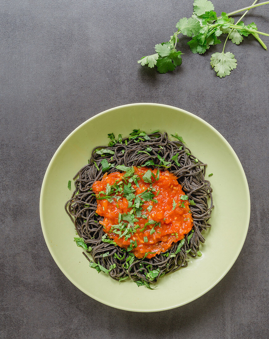 Black bean spaghetti with salsa