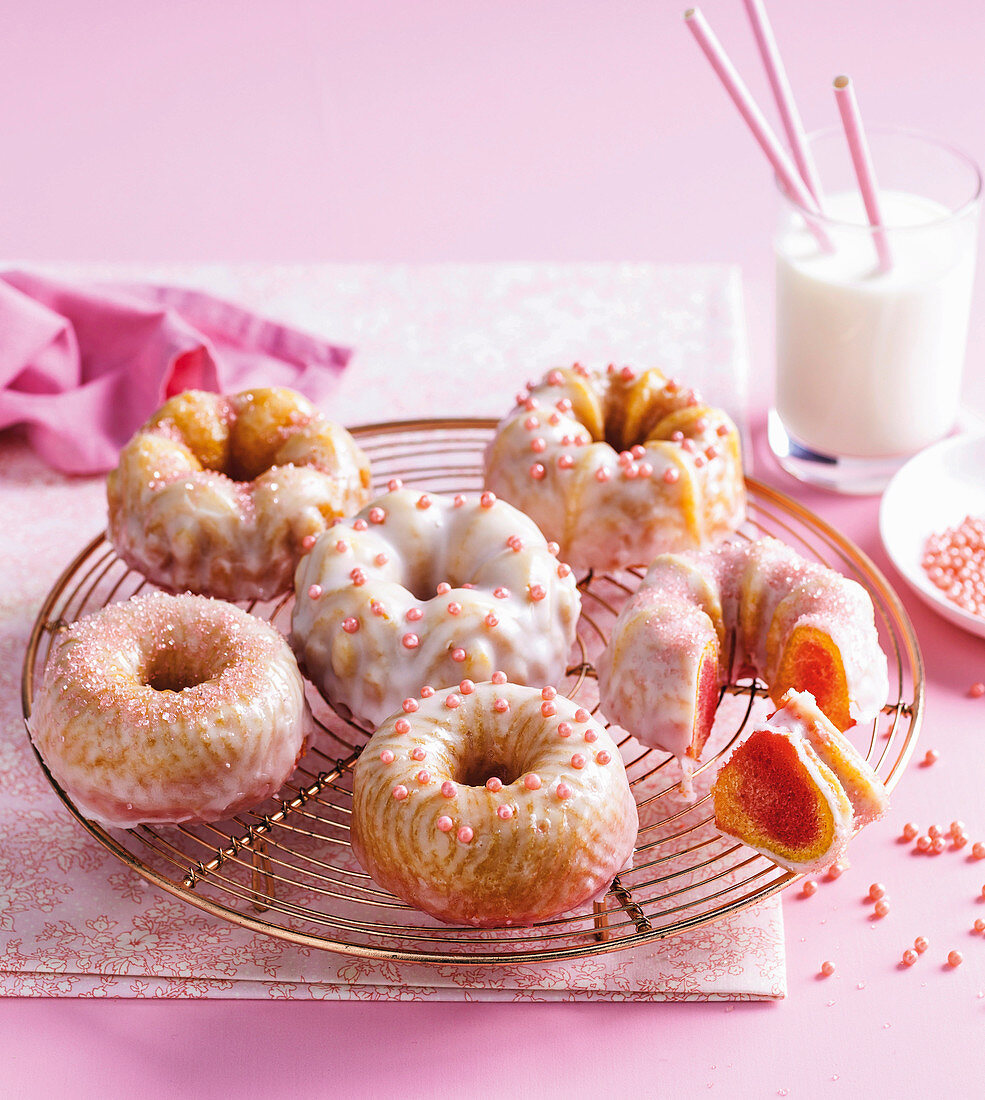 Baby pink cakes with lemon glaze