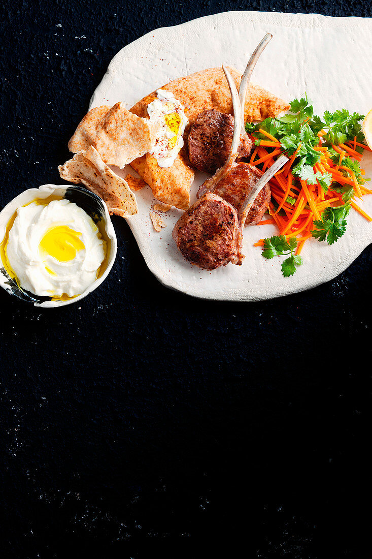 Lamb cutlets with whipped feta and carrot pickle