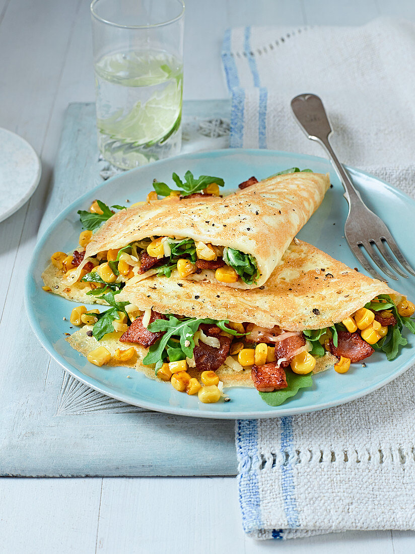 Omelette with bacon and corn