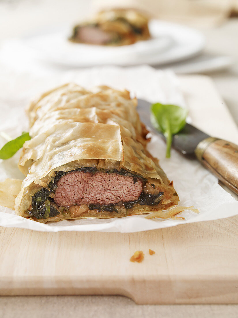 Lamb and spinach strudel with mint