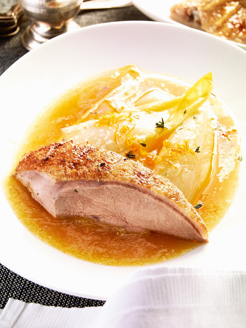 Roasted country duck with chicory