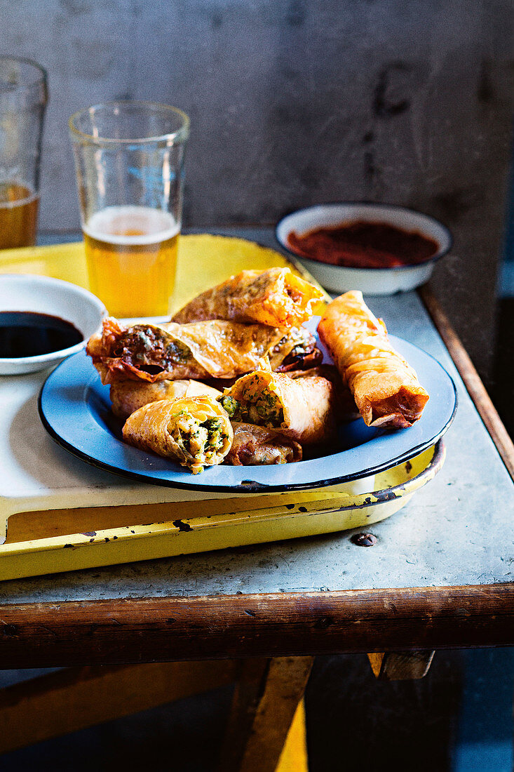 Fried prawn and bean curd rolls