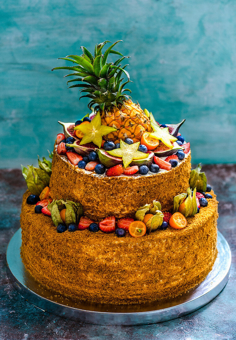 A two-tier fruit cake