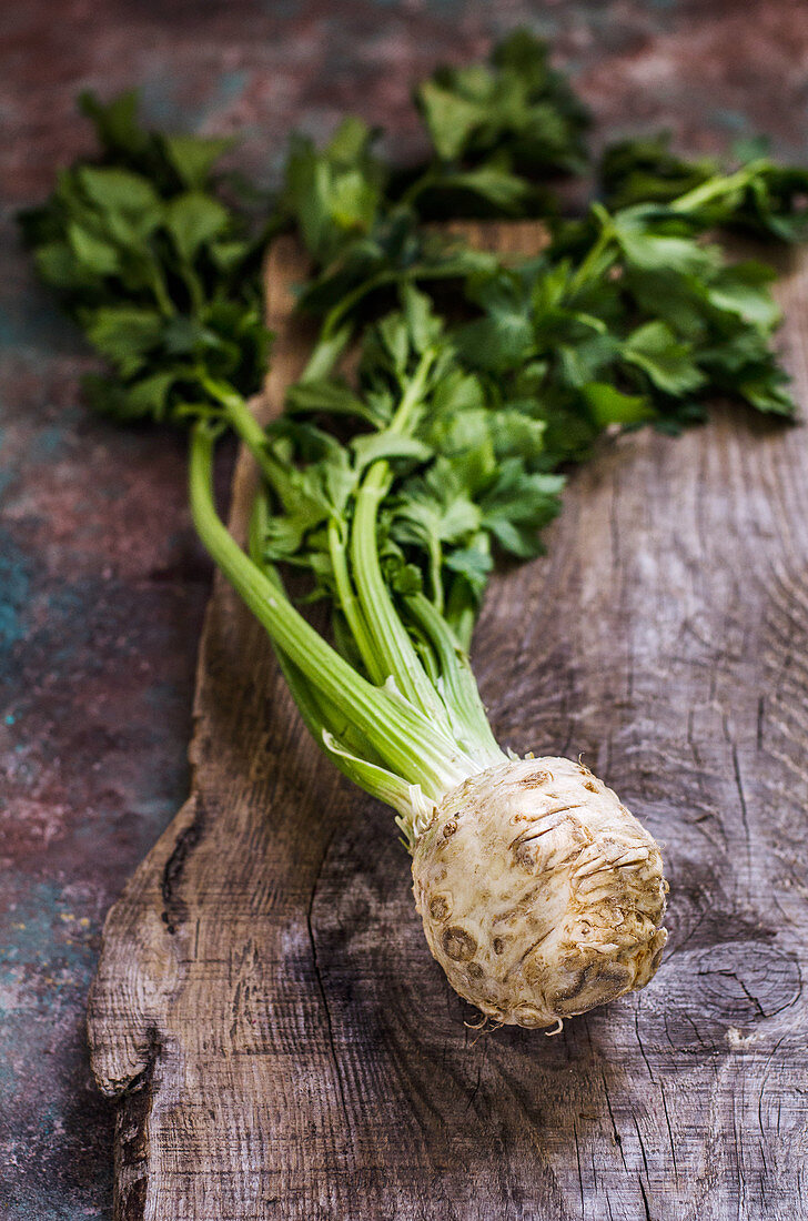 Celeriac on a wooden board