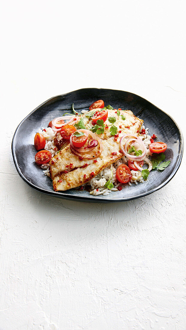 Snapper with tamarind dressing and coconut rice