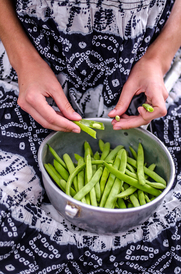 Green beans being prepared