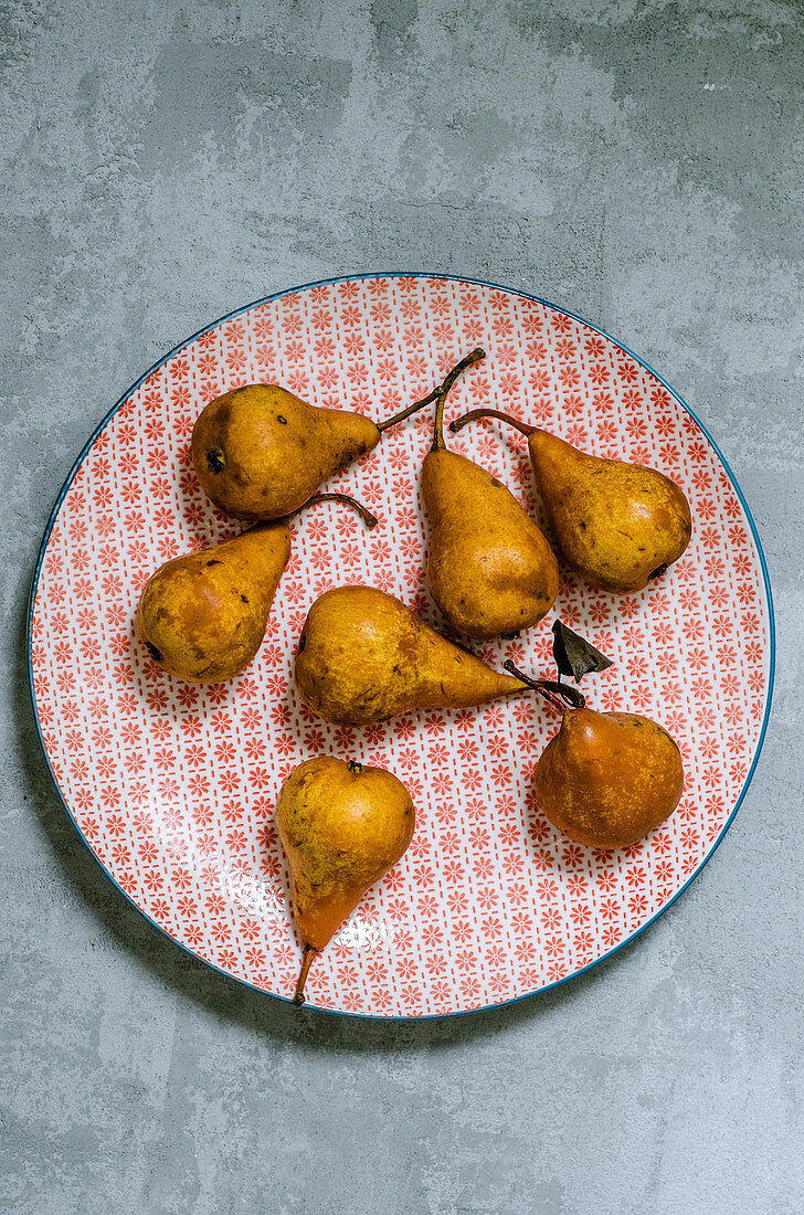 Several pears on a plate