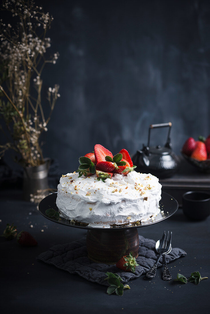A vegan strawberry and cream cake