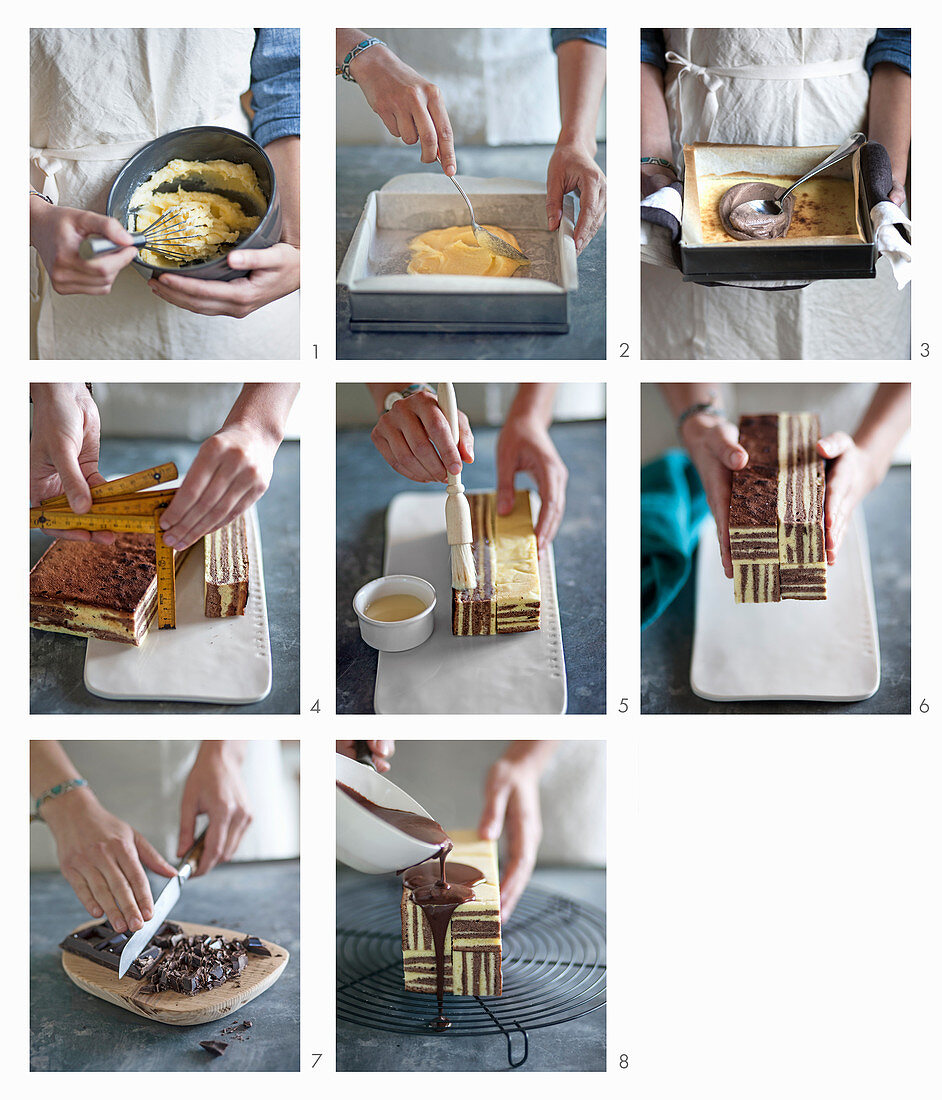 Cake Millerighe (Schokoladenkuchen mit geometrischem Muster) zubereiten