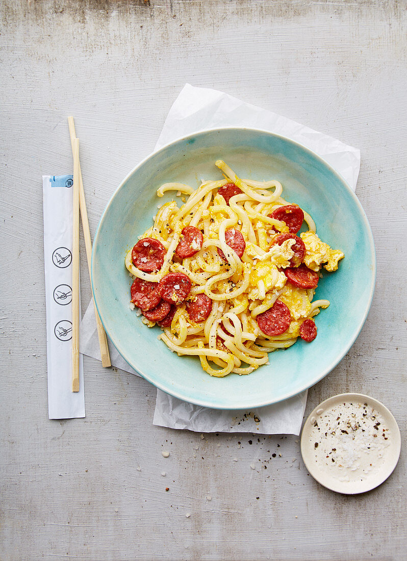 Shirataki noodles with chorizo (Japan)