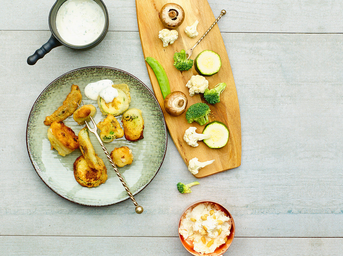 Vegetable fondue in a wine batter (low carb)