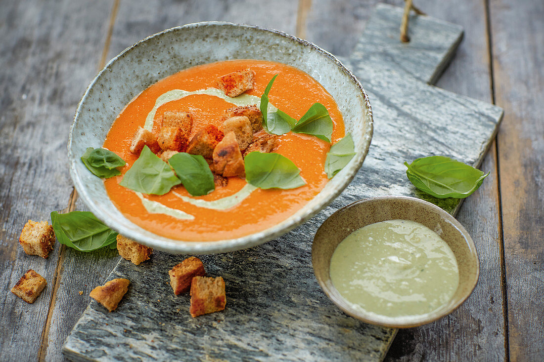 Tomato soup with cashew cream (vegan)