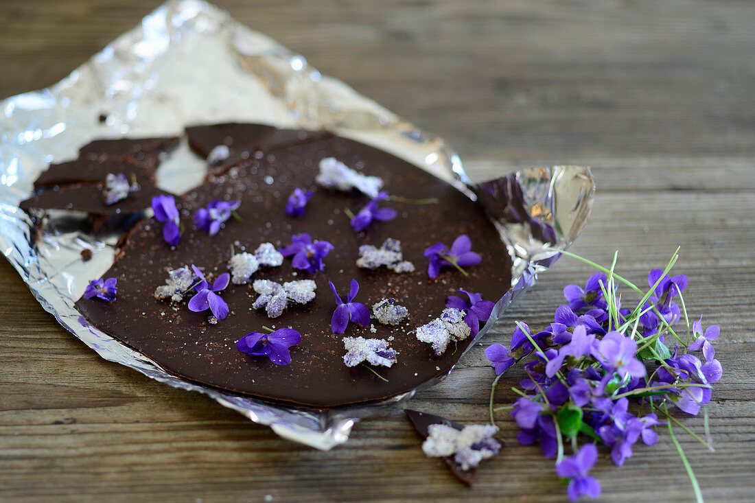 Homemade violet chocolate