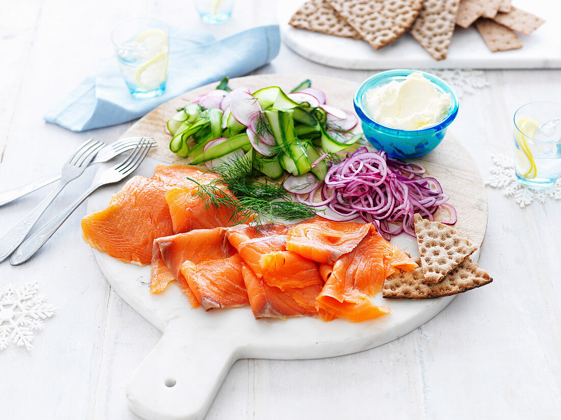 Smoked Salmon platter with pickled onions