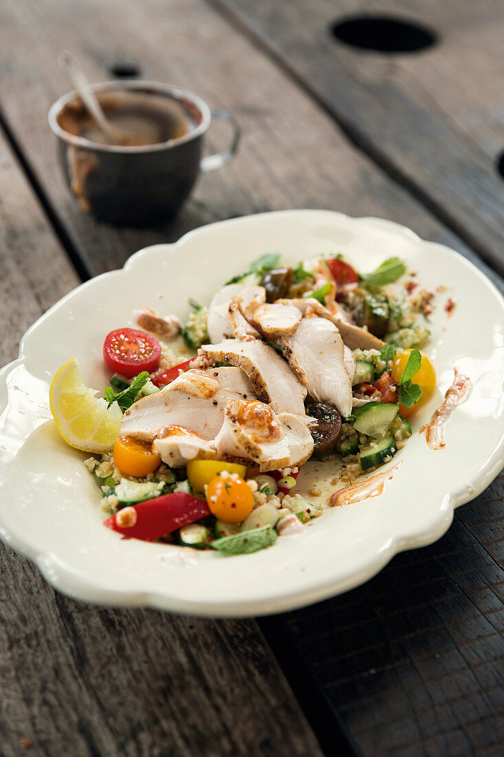 Grilled chicken with bulgur salad