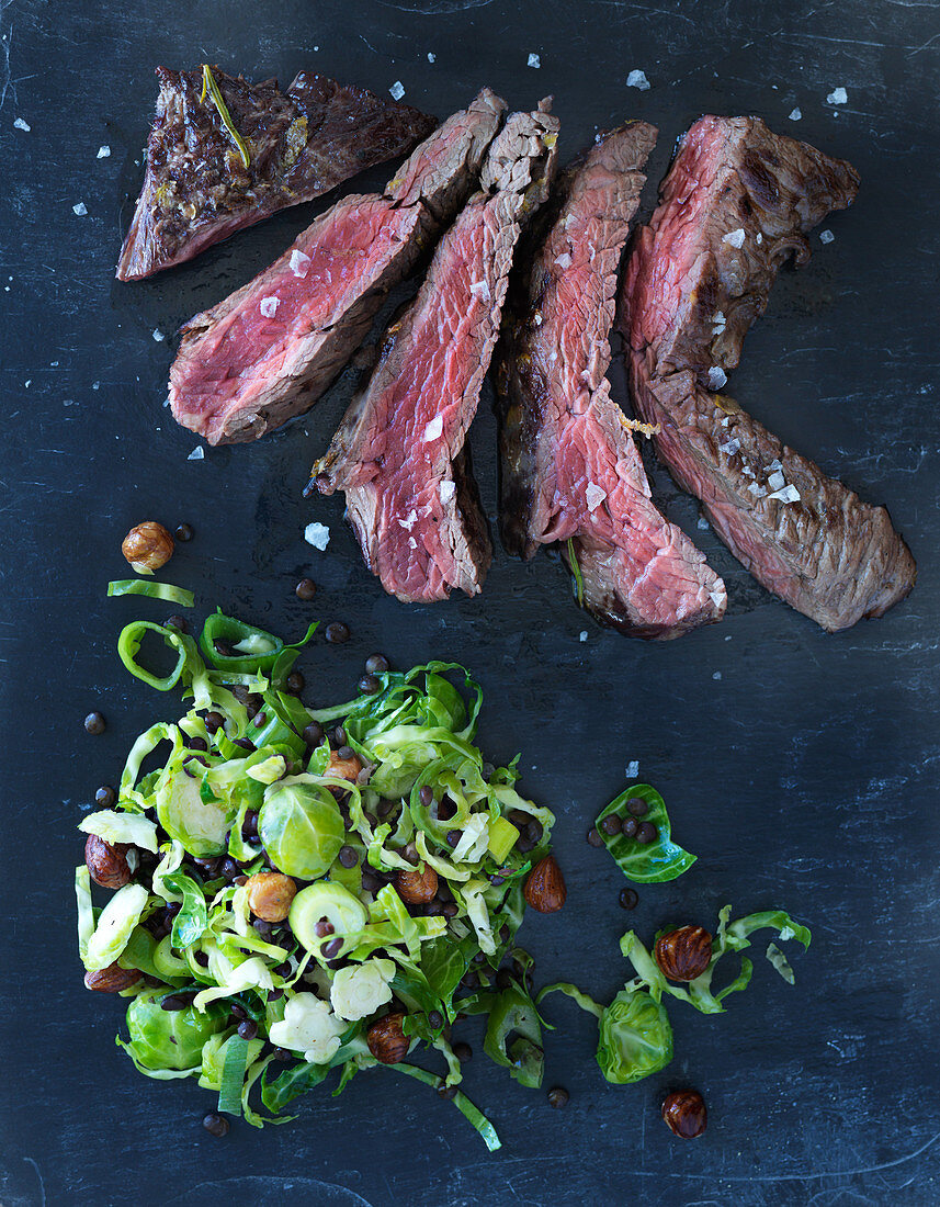 Flat iron steak with a Brussels sprouts salad