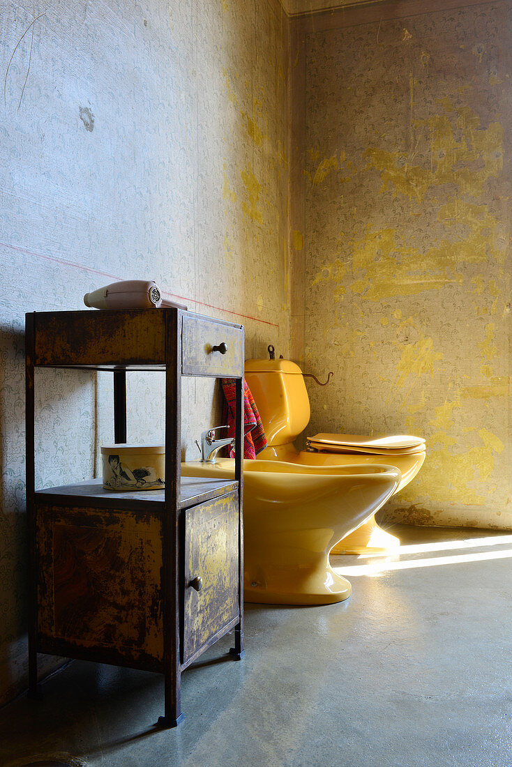 Vintage Beistelltisch, Bidet und Toilette im Badezimmer