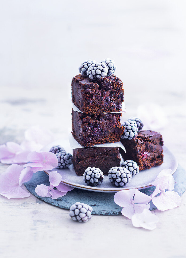 Blackberry brownies with frozen blackberries