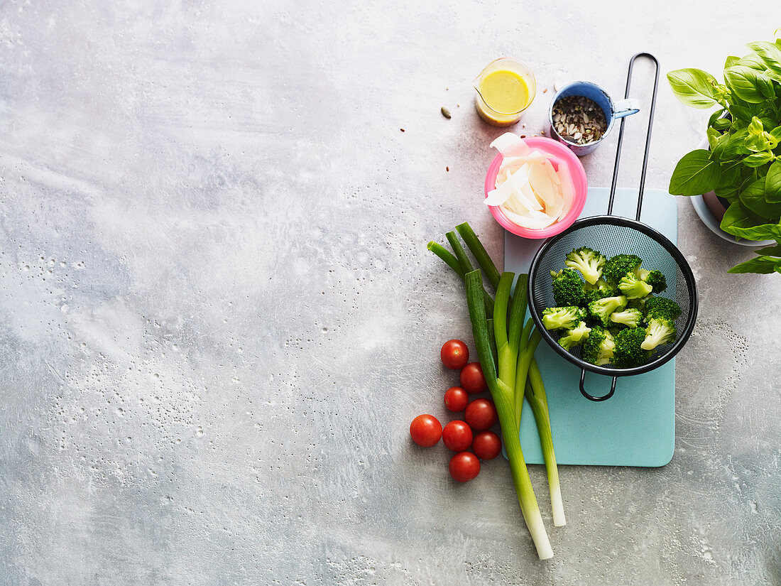 Ingredients for broccoli salad with pecorino