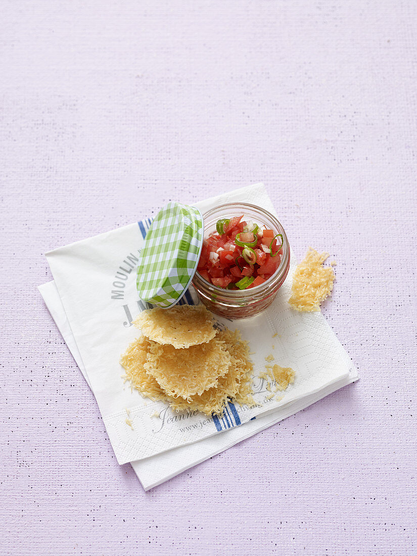 Parmesan chips with tomato salsa