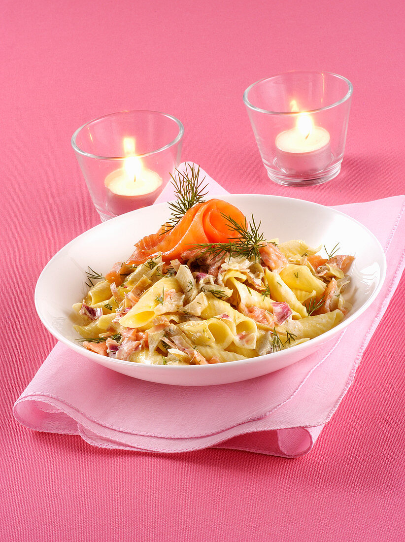 Garganelli with artichokes and smoked salmon