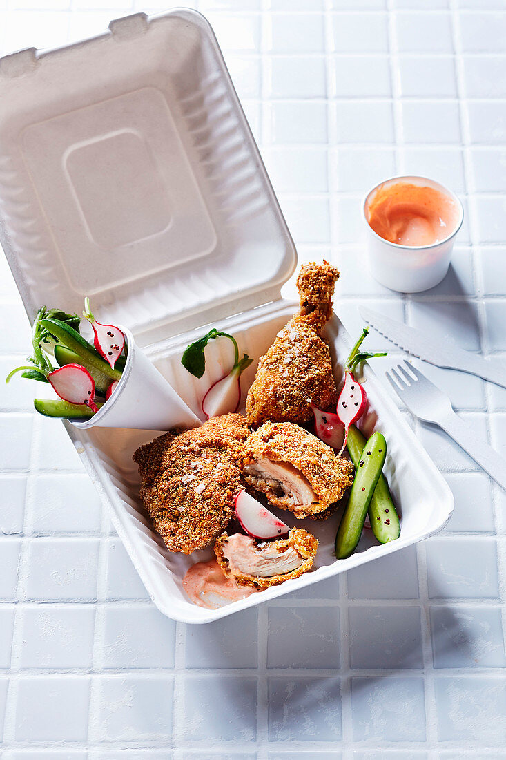 Baked-not-fried chicken with garlic Sriracha yoghurt