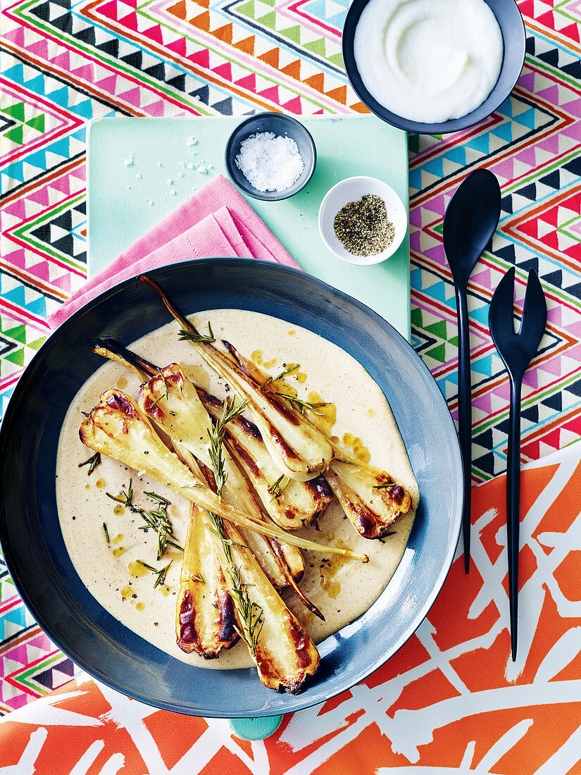 Honey-roasted parsnips with spiced buttermilk